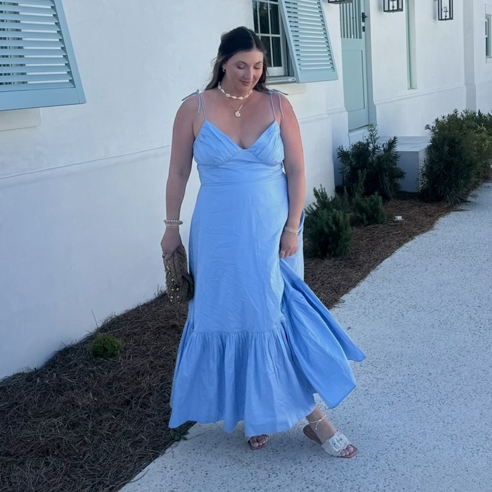 Abercrombie & Fitch Tie-Strap Smocked Maxi – Powder Blue XLT (Tall)